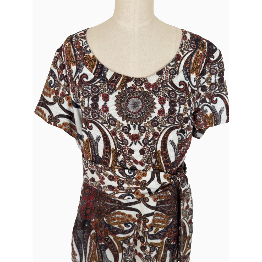 See by Chloé Womens Dress‎ Size 12 Paisley Jacquard Tie Waist Short Sleeve Boho - Picture 5 of 13